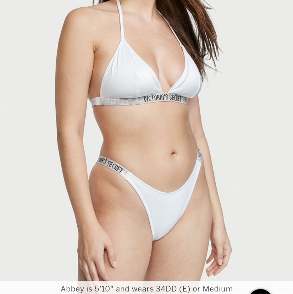 Victoria's secret very sexy shine strap triangle swim bikini top XLARGE WHITE - Picture 5 of 9